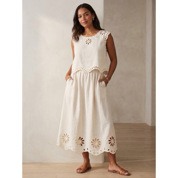 Blu Pepper Other - Blu Pepper French Countryside Eyelet Linen Like Top & Skirt Set Sand NWT Size L
